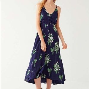 UO Blue Floral Button-Down Midi Dress